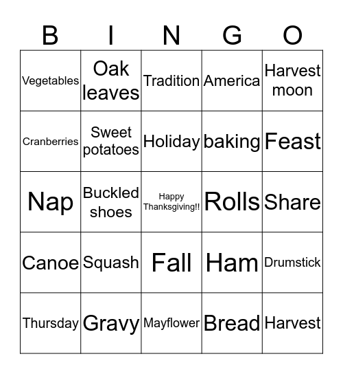 Thanksgiving Bingo Card