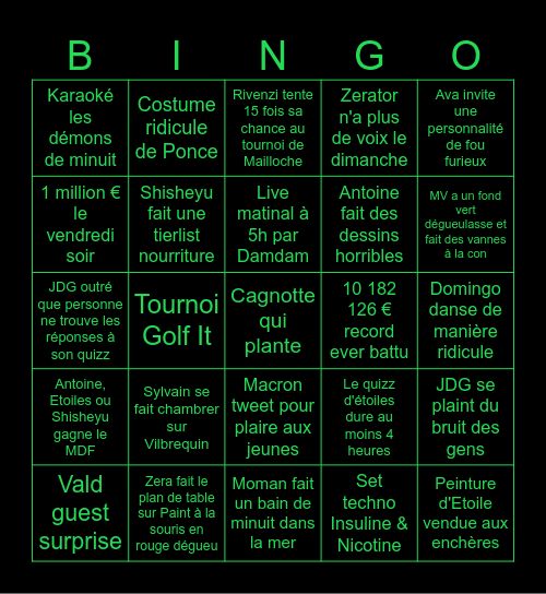 ZEvent 2025 Bingo Card