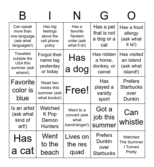 Untitled Bingo Card