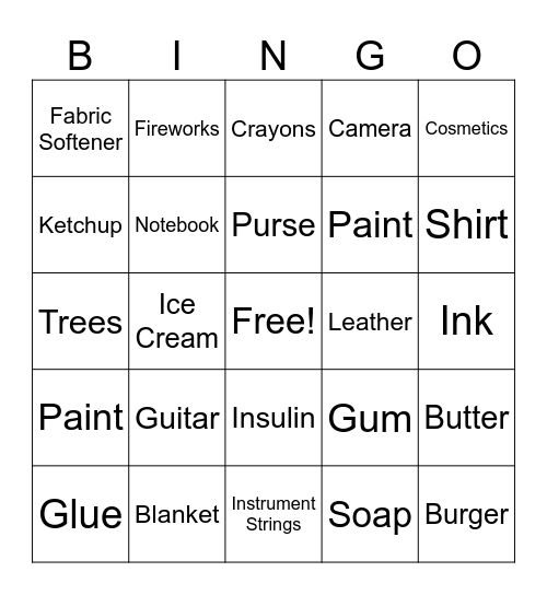 By-Products Bingo Card