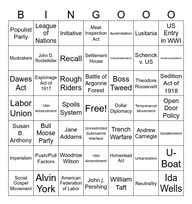 First 9 Weeks US History Vocab BINGO Card
