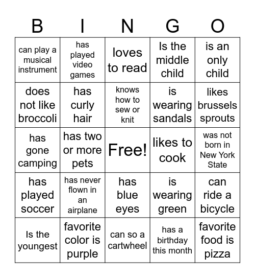 Human Bingo Card