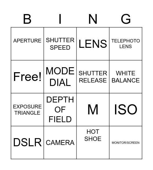 PHOTOGRAPHY Bingo Card