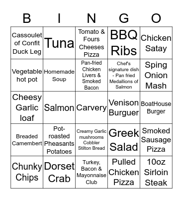 Winter Menu Bingo Card