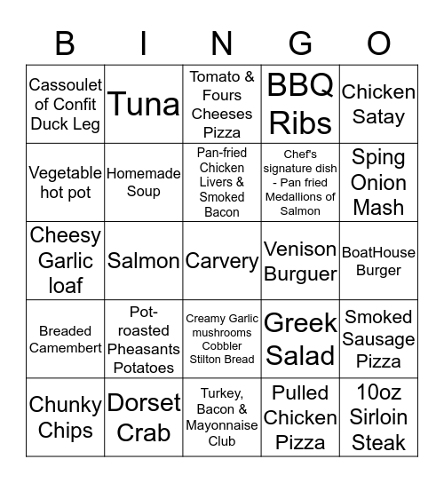 Winter Menu Bingo Card