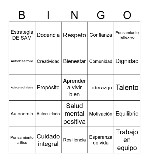 Bingo – Salud Mental Positiva Bingo Card