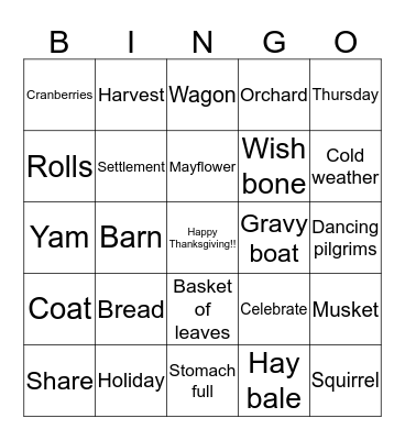Thanksgiving Bingo Card