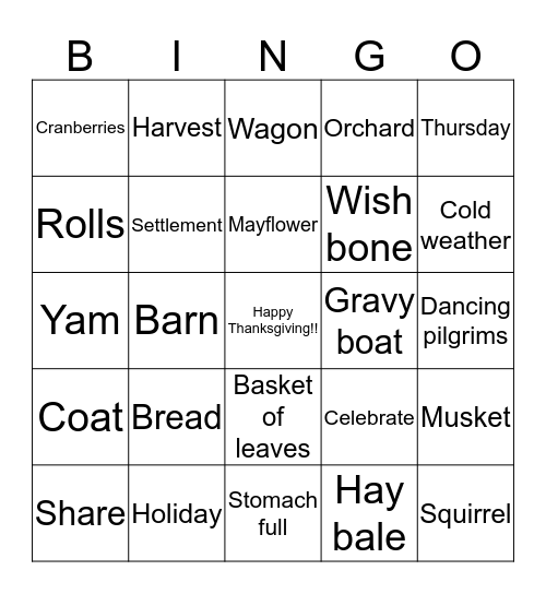 Thanksgiving Bingo Card