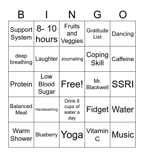 Nursing Class Bingo Card