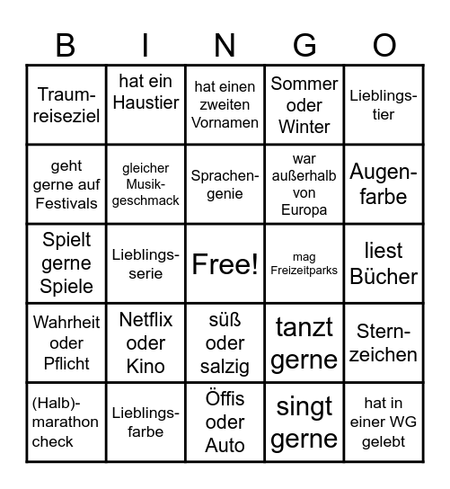 Name: Bingo Card
