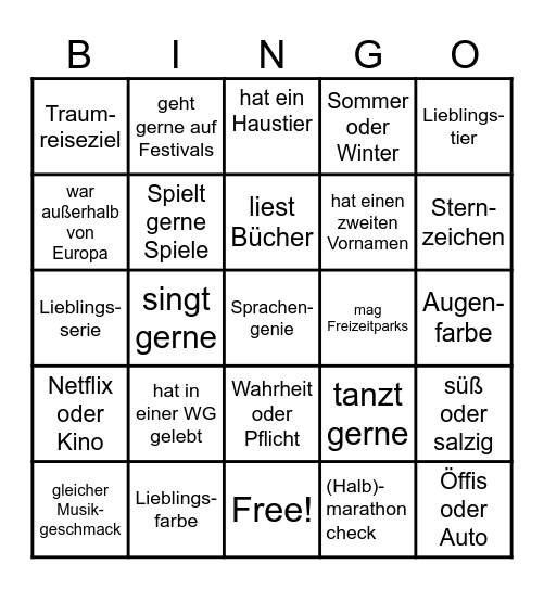 Name: Bingo Card
