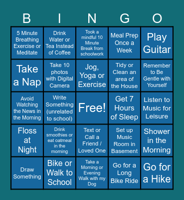 Resilience Health and Wellness Bingo Card