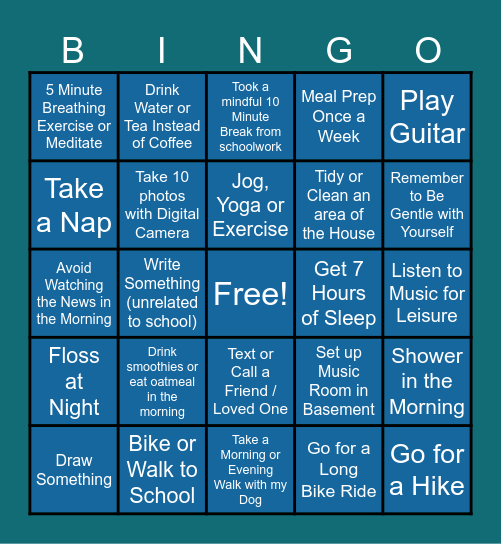 Resilience Health and Wellness Bingo Card