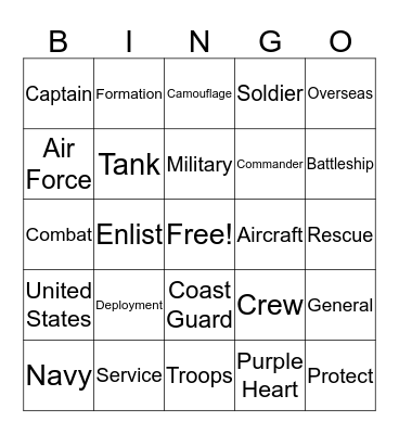 We Serve Too! Bingo Card