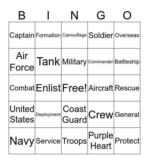 We Serve Too! Bingo Card