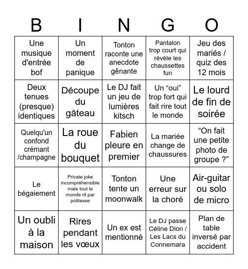 Bingo Mariage Bingo Card