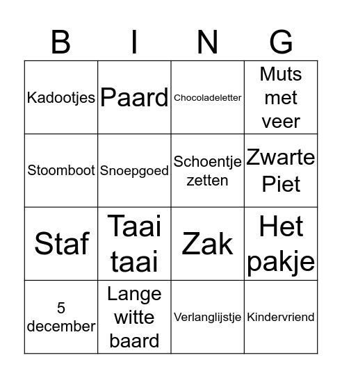 Sinterklaasfeest Bingo Card