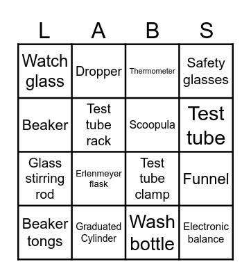 Lab Equipment Bingo Card