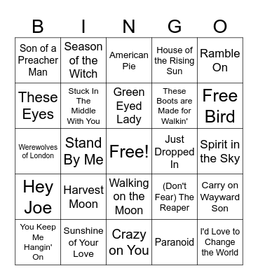 Hits of the 60s and 70s Bingo Card