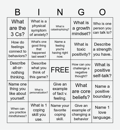 CBT Bingo Card