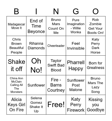 Kids Music Bingo #5 Bingo Card