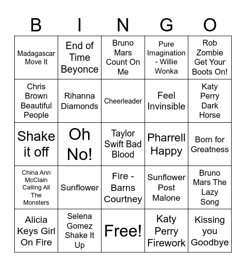 Kids Music Bingo #5 Bingo Card
