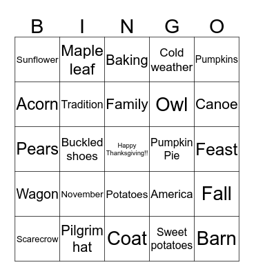 Thanksgiving Bingo Card