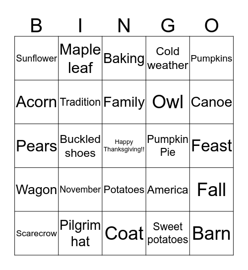 Thanksgiving Bingo Card