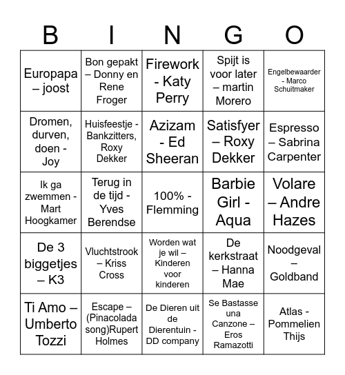 Muziekbingo IJsvogelhof 2025 Bingo Card