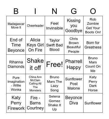 Kids Music Bingo 5 Bingo Card