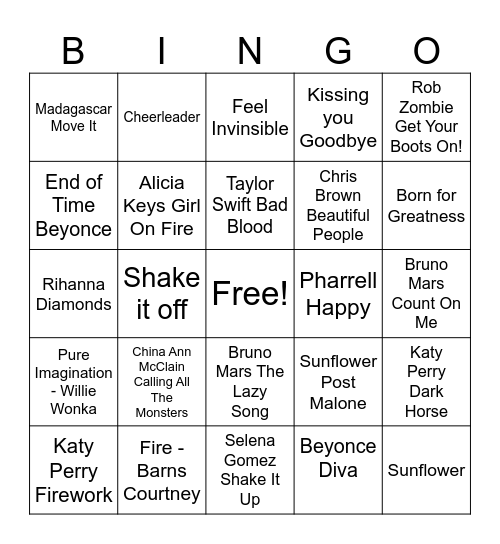 Kids Music Bingo 5 Bingo Card