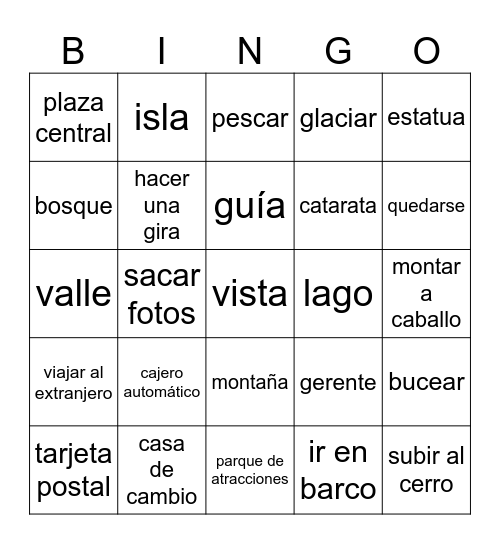 Los viajes Bingo Card