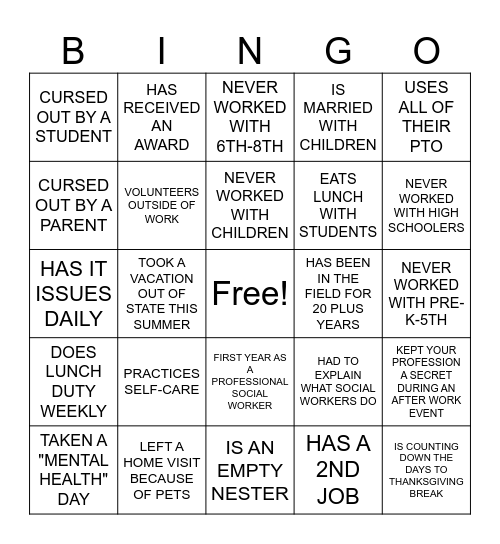 SSWAM REGION FALL SOCIAL Bingo Card