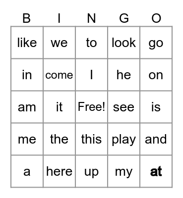 25 SIGHT WORDS LIST Bingo Card