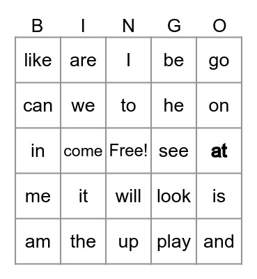 25 SIGHT WORDS LIST Bingo Card