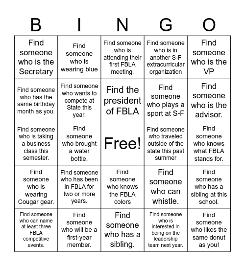 FBLA BINGO! Bingo Card