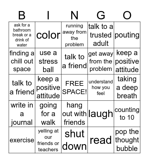 Coping Skills Bingo Card