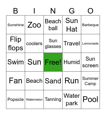 End of Summer Bingo Card