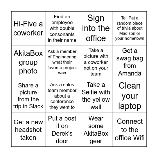 Akita Bingo Card