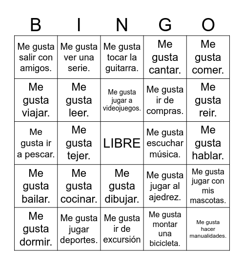 ¿Qué te gusta hacer? Bingo Card