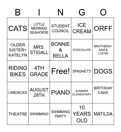 BROOKLYN'S BIRTHDAY BINGO Card