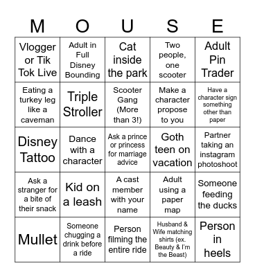 Disney Bingo Card
