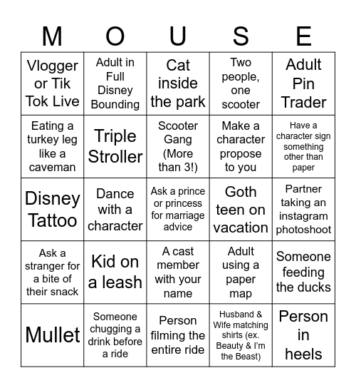 Disney Bingo Card