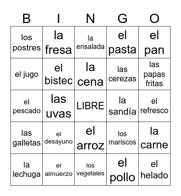 La Comida Bingo Card