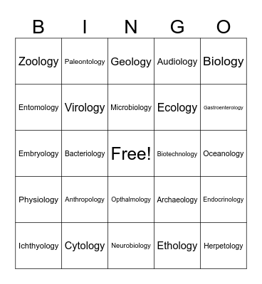 Fields of Science Bingo Card