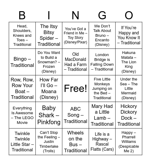 Amy's Kids Bingo Card