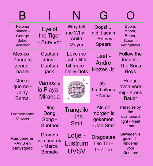 Kansis zomer muziekbingo Card