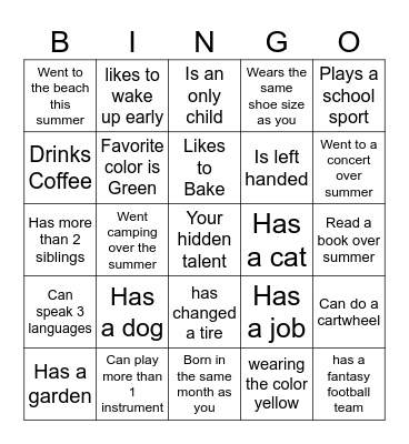 Orchestra Bingo Card