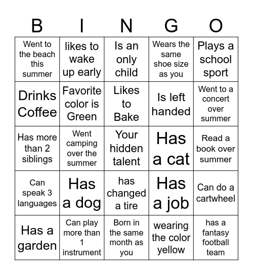 Orchestra Bingo Card