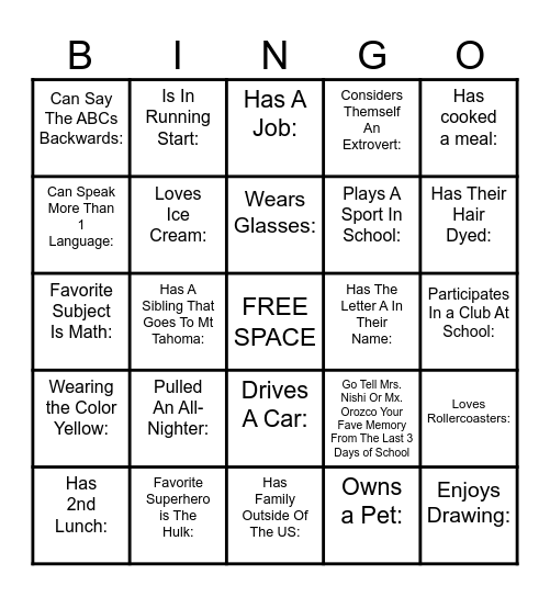 Nishiyama Choir Bingo Card